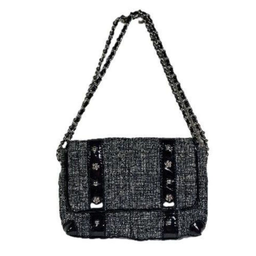 Brighton Black and Silver Tweed Chain Shoulder Bag